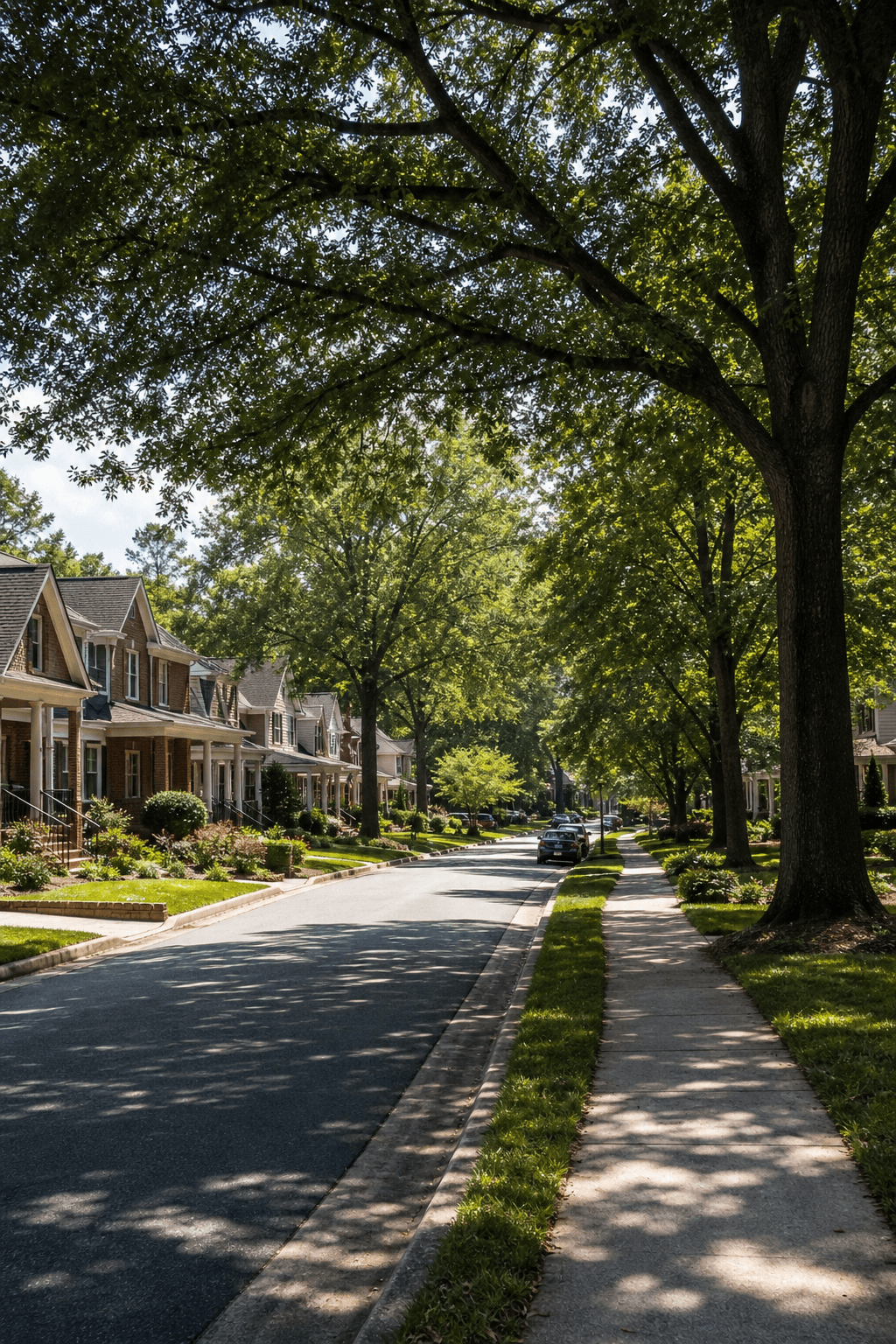 Tree-lined residential neighborhood representative of North Carolina